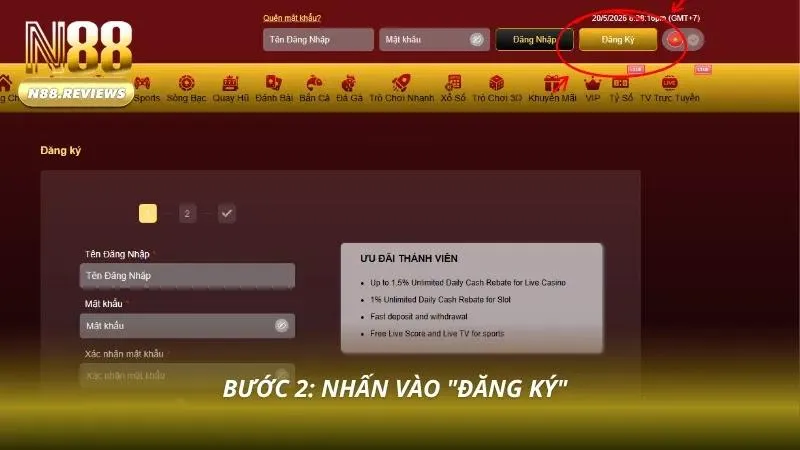 Nút tạo tài khoản hiển thị nổi bật ngay trên giao diện chính