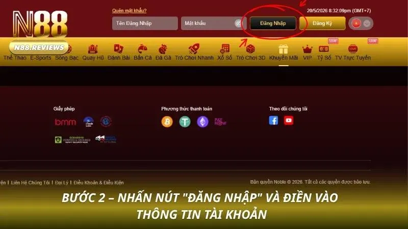 Form với ô Username và Password, nút