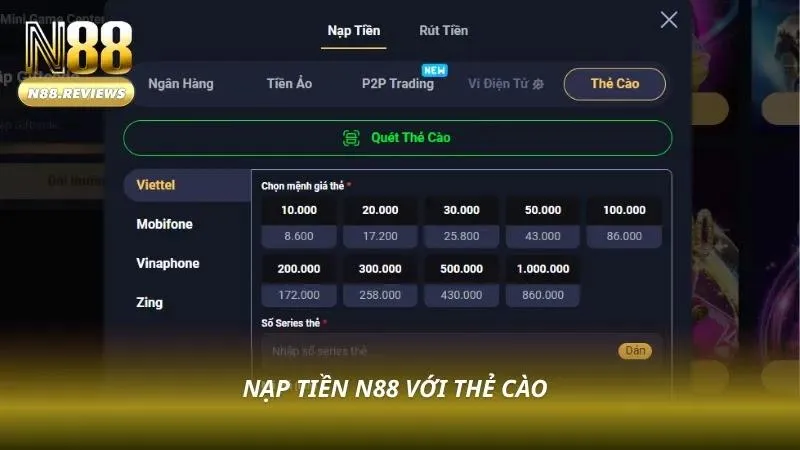 Mã nạp hiển thị trên thẻ giúp người chơi gửi quỹ dễ dàng